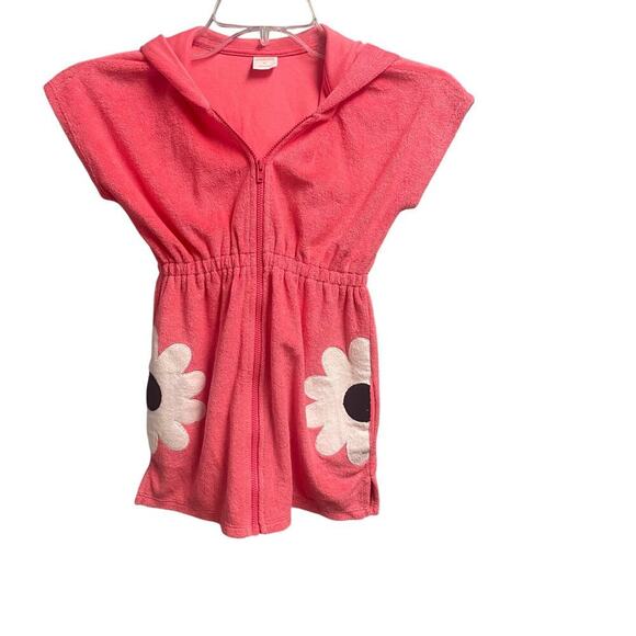 Gymboree Pink Full Zip Terry Cover Up Swim Kitty In Pink Daisy Size 4T Hood - Picture 1 of 4